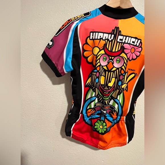 World Jerseys Biker Hippy Chick Zip Up Short Sleeve Active Top Groovy Size M - Picture 14 of 16